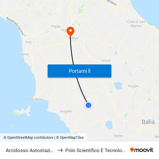 Arcidosso Autostazione to Polo Scientifico E Tecnologico map