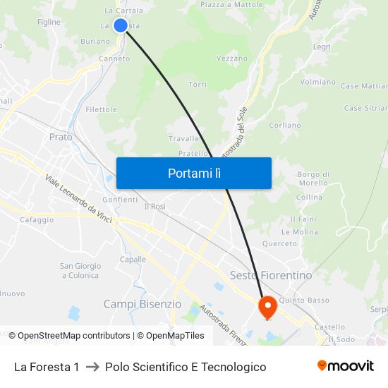 La Foresta 1 to Polo Scientifico E Tecnologico map