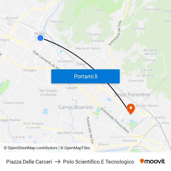 Piazza Delle Carceri to Polo Scientifico E Tecnologico map