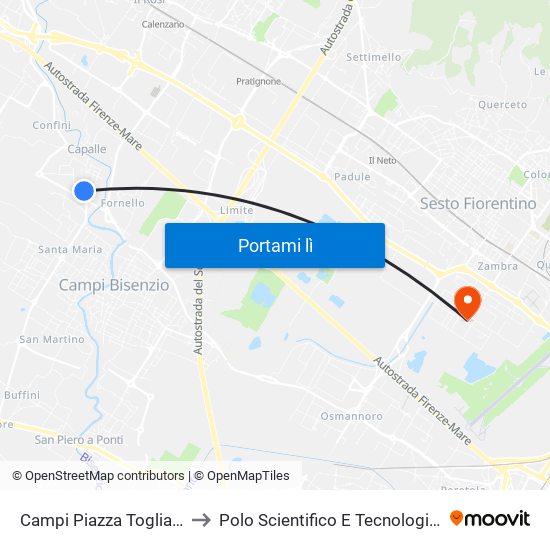 Campi Piazza Togliatti to Polo Scientifico E Tecnologico map