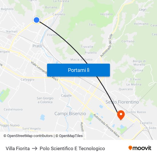 Villa Fiorita to Polo Scientifico E Tecnologico map