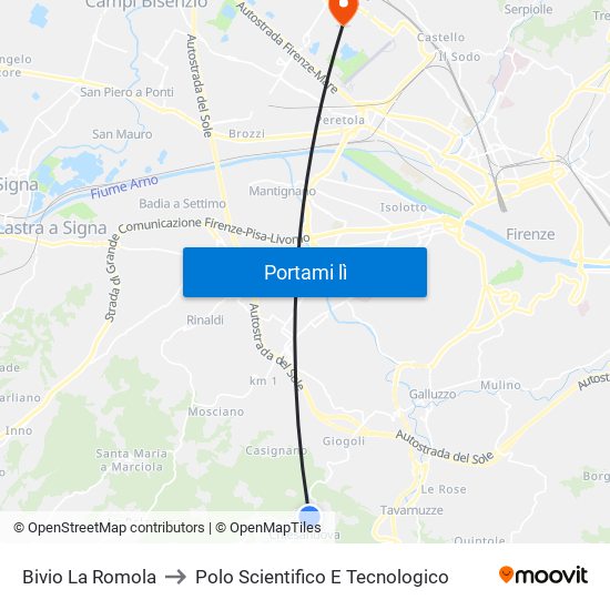 Bivio La Romola to Polo Scientifico E Tecnologico map