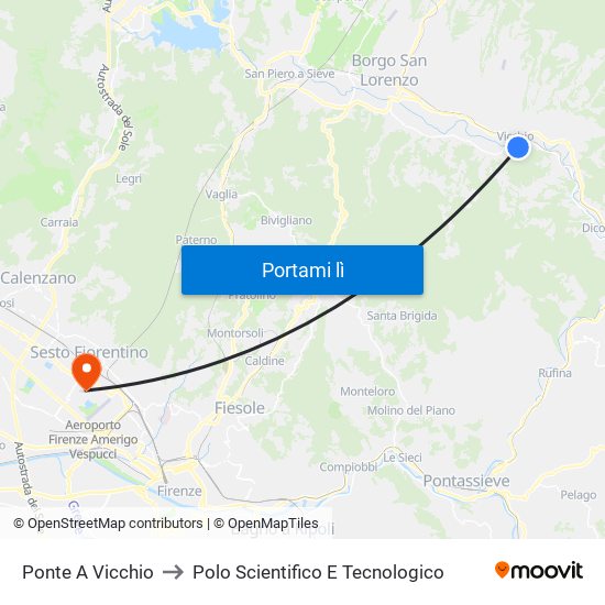 Ponte A Vicchio to Polo Scientifico E Tecnologico map