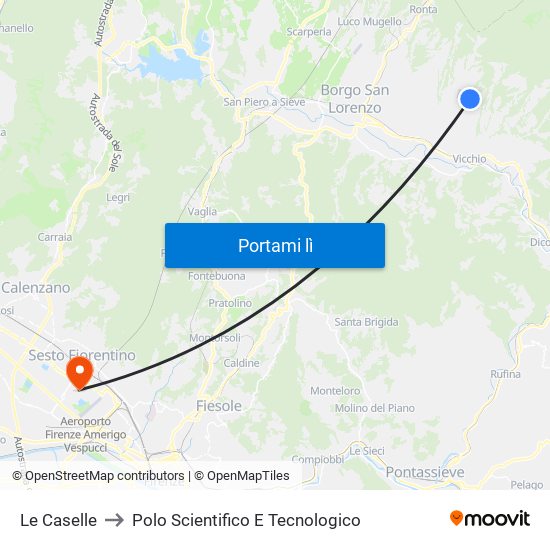 Le Caselle to Polo Scientifico E Tecnologico map