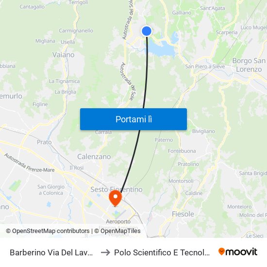 Barberino Via Del Lavoro 1 to Polo Scientifico E Tecnologico map