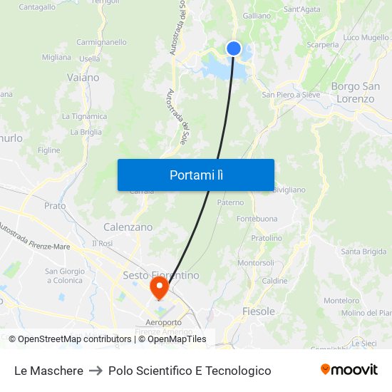 Le Maschere to Polo Scientifico E Tecnologico map