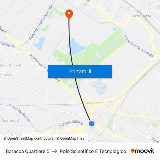 Baracca Quartiere 5 to Polo Scientifico E Tecnologico map