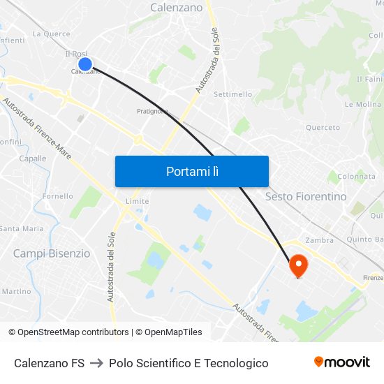 Calenzano FS to Polo Scientifico E Tecnologico map