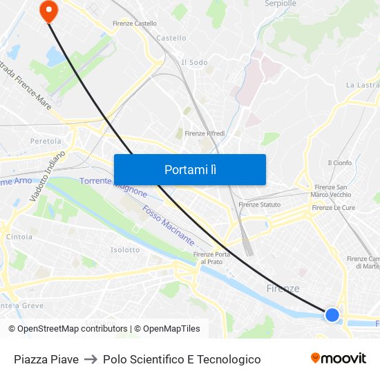 Piazza Piave to Polo Scientifico E Tecnologico map