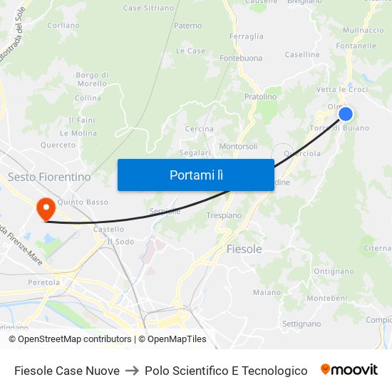 Fiesole Case Nuove to Polo Scientifico E Tecnologico map