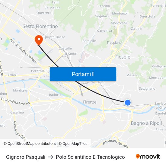 Gignoro Pasquali to Polo Scientifico E Tecnologico map