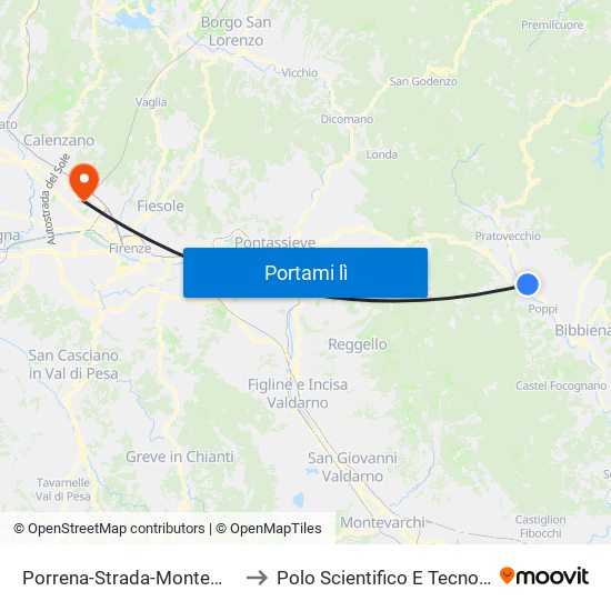 Porrena-Strada-Montemignaio to Polo Scientifico E Tecnologico map