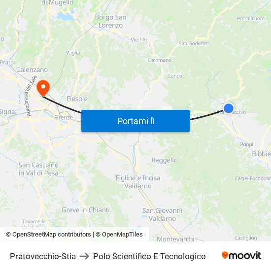 Pratovecchio-Stia to Polo Scientifico E Tecnologico map