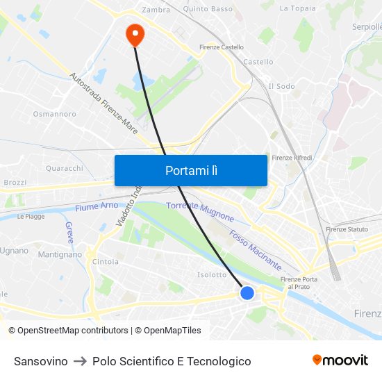 Sansovino to Polo Scientifico E Tecnologico map