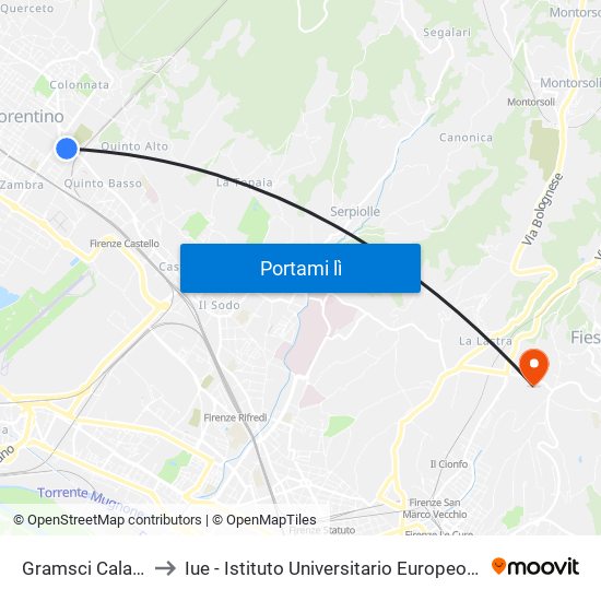 Gramsci Calamandrei to Iue - Istituto Universitario Europeo - Badia Fiesolana map