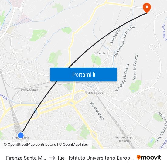 Firenze Santa Maria Novella to Iue - Istituto Universitario Europeo - Badia Fiesolana map