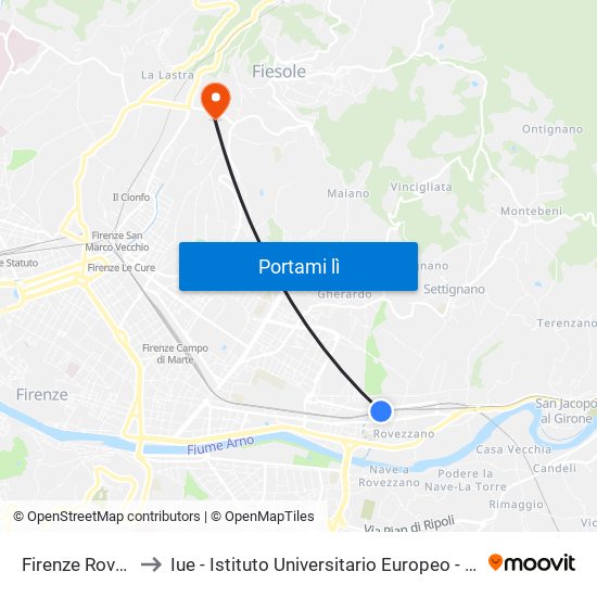 Firenze Rovezzano to Iue - Istituto Universitario Europeo - Badia Fiesolana map