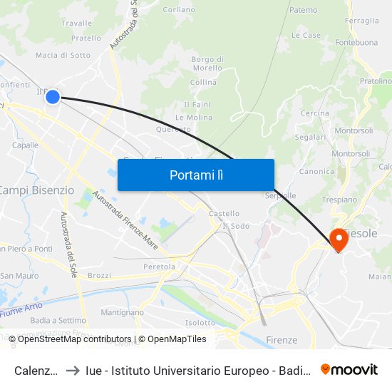 Calenzano to Iue - Istituto Universitario Europeo - Badia Fiesolana map