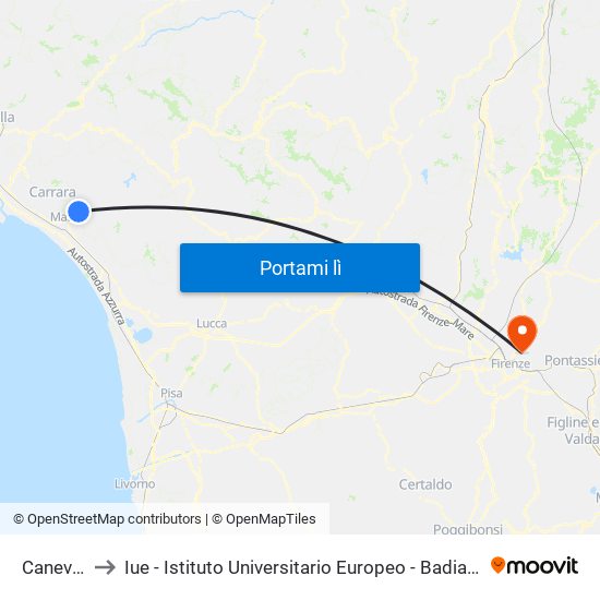 Canevara to Iue - Istituto Universitario Europeo - Badia Fiesolana map