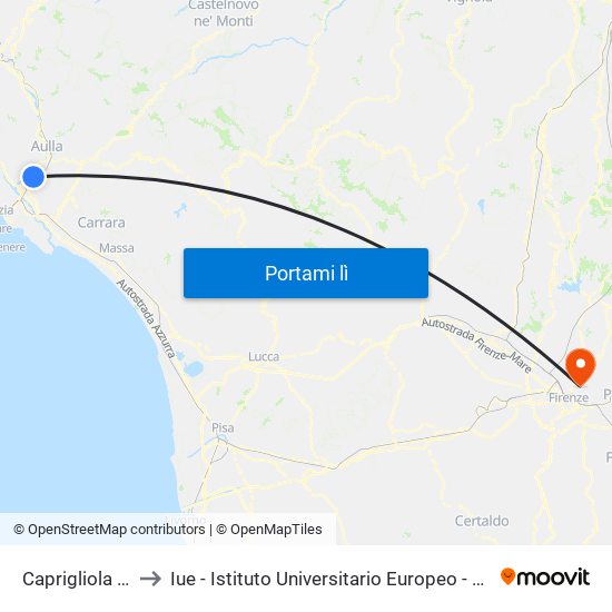 Caprigliola Paese to Iue - Istituto Universitario Europeo - Badia Fiesolana map