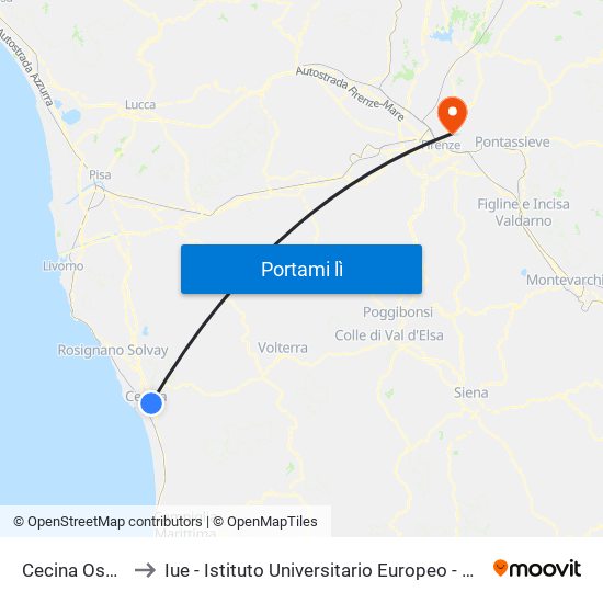 Cecina Ospedale to Iue - Istituto Universitario Europeo - Badia Fiesolana map