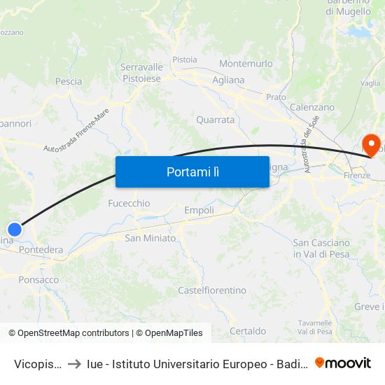 Vicopisano to Iue - Istituto Universitario Europeo - Badia Fiesolana map