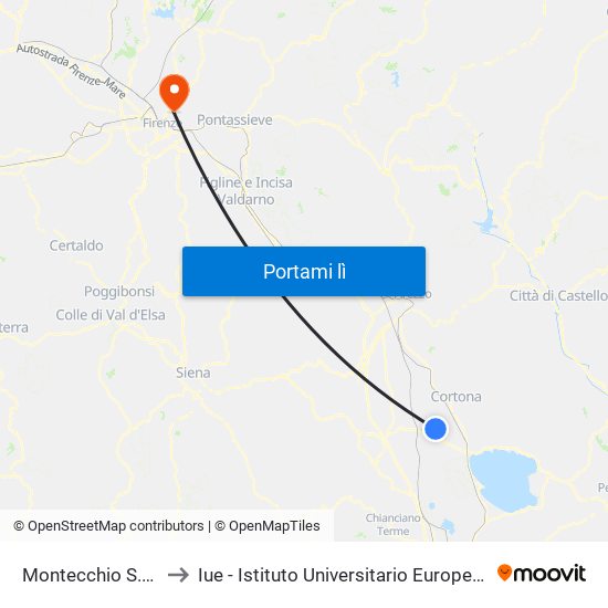 Montecchio S.Comunale to Iue - Istituto Universitario Europeo - Badia Fiesolana map