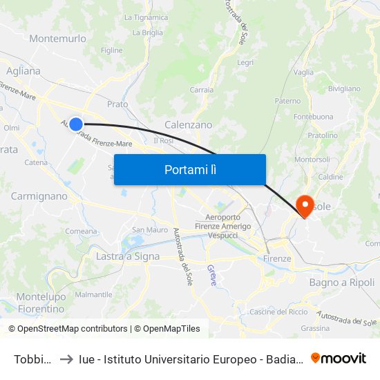 Tobbiana to Iue - Istituto Universitario Europeo - Badia Fiesolana map