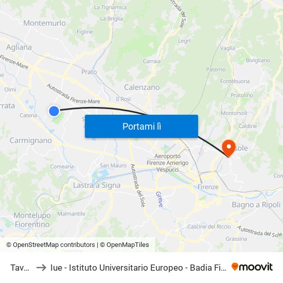 Tavola to Iue - Istituto Universitario Europeo - Badia Fiesolana map