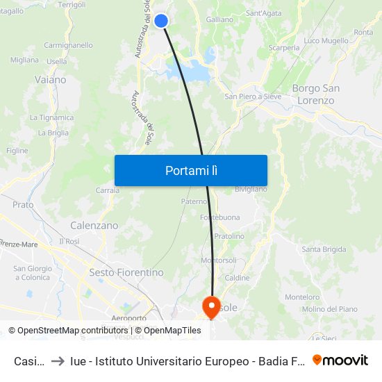 Casino to Iue - Istituto Universitario Europeo - Badia Fiesolana map