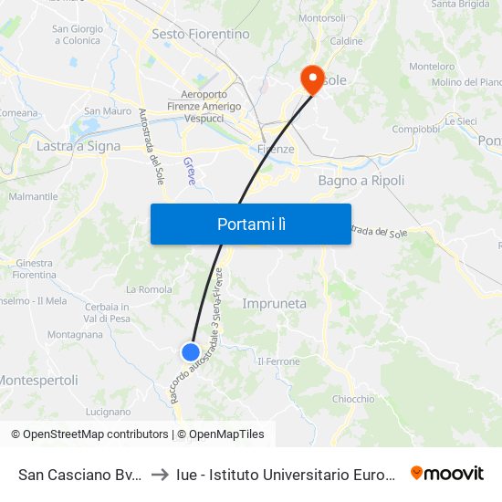 San Casciano Bv. Spedaletto to Iue - Istituto Universitario Europeo - Badia Fiesolana map