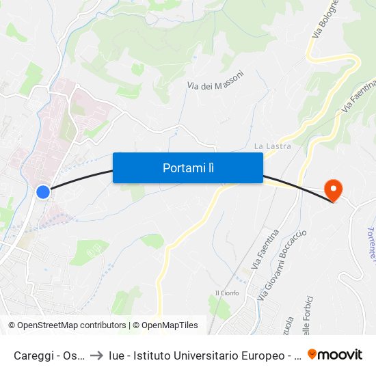 Careggi - Ospedale to Iue - Istituto Universitario Europeo - Badia Fiesolana map