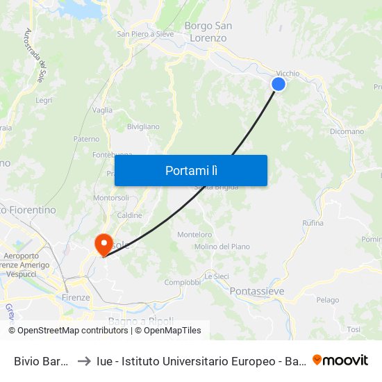 Bivio Barbiana to Iue - Istituto Universitario Europeo - Badia Fiesolana map