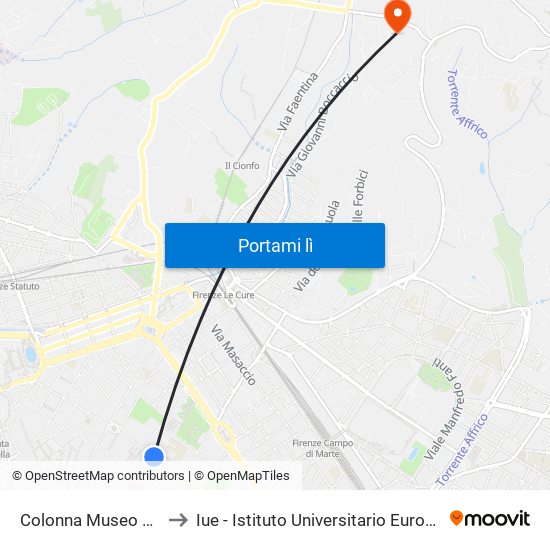 Colonna Museo Archeologico to Iue - Istituto Universitario Europeo - Badia Fiesolana map