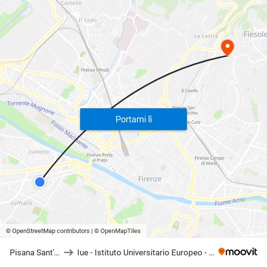 Pisana Sant'Angelo to Iue - Istituto Universitario Europeo - Badia Fiesolana map