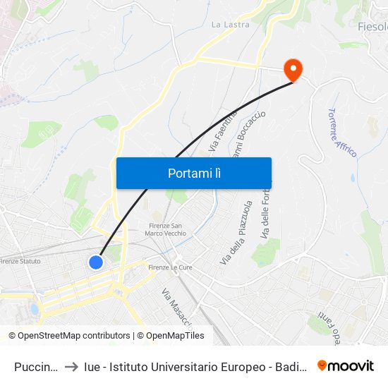 Puccinotti to Iue - Istituto Universitario Europeo - Badia Fiesolana map