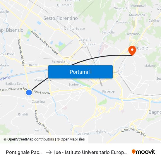 Pontignale Pace Mondiale to Iue - Istituto Universitario Europeo - Badia Fiesolana map