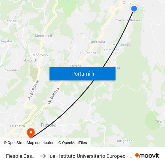 Fiesole Case Nuove to Iue - Istituto Universitario Europeo - Badia Fiesolana map