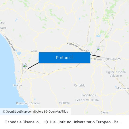 Ospedale Cisanello - V.Luzi to Iue - Istituto Universitario Europeo - Badia Fiesolana map