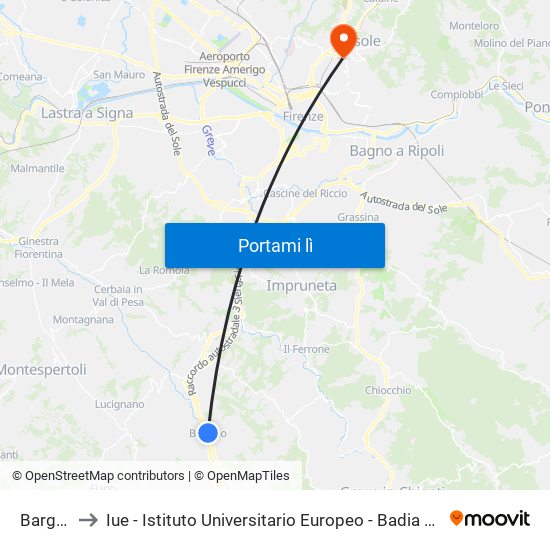 Bargino to Iue - Istituto Universitario Europeo - Badia Fiesolana map