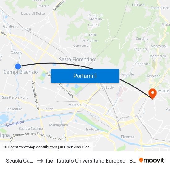 Scuola Garibaldi to Iue - Istituto Universitario Europeo - Badia Fiesolana map