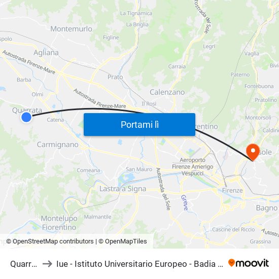 Quarrata to Iue - Istituto Universitario Europeo - Badia Fiesolana map