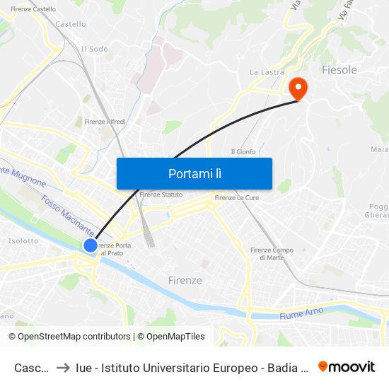 Cascine to Iue - Istituto Universitario Europeo - Badia Fiesolana map