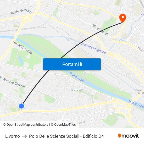 Livorno to Polo Delle Scienze Sociali - Edificio D4 map
