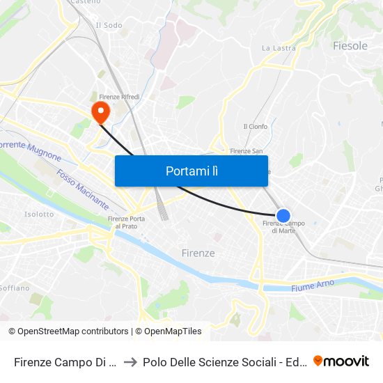 Firenze Campo Di Marte to Polo Delle Scienze Sociali - Edificio D4 map