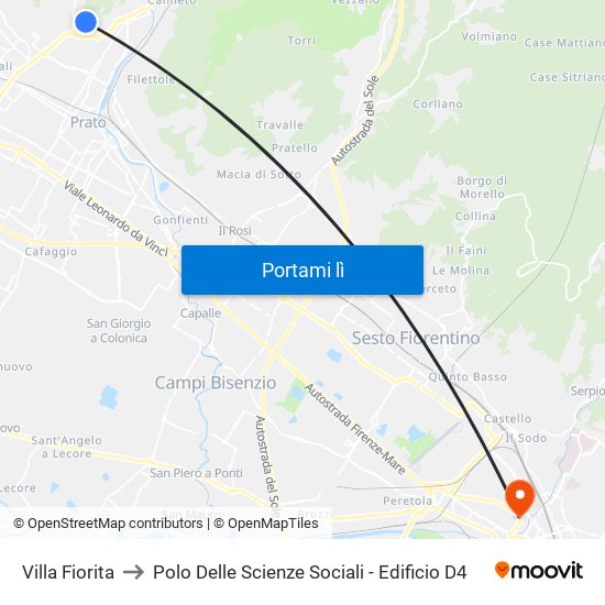 Villa Fiorita to Polo Delle Scienze Sociali - Edificio D4 map