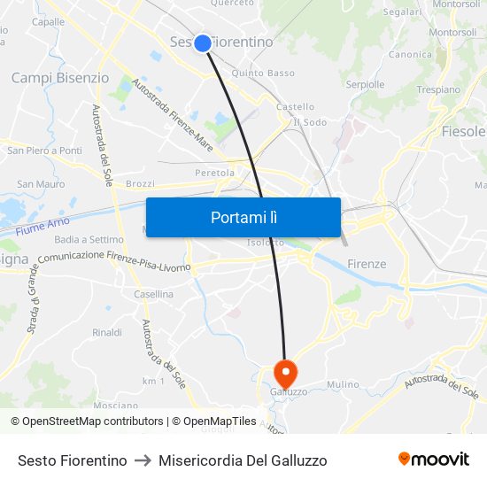 Sesto Fiorentino to Misericordia Del Galluzzo map