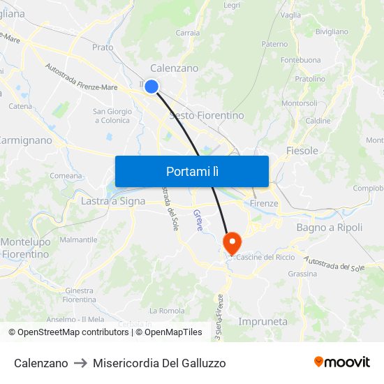 Calenzano to Misericordia Del Galluzzo map