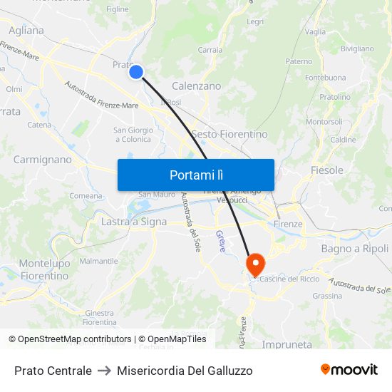 Prato Centrale to Misericordia Del Galluzzo map