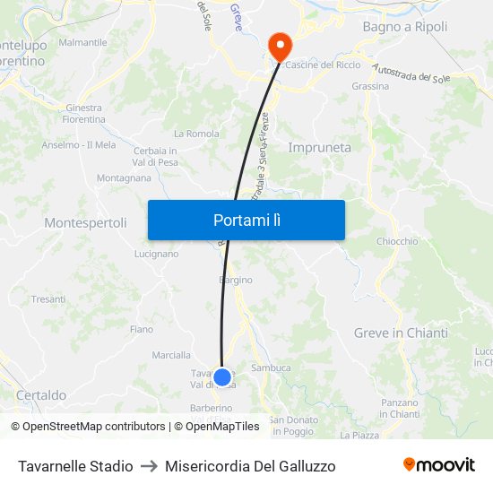 Tavarnelle Stadio to Misericordia Del Galluzzo map